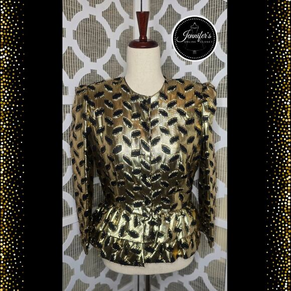 Partridge In A Pear Tree Vintage 80's Metallic Gold & Black Formal Jacket Size 8 - Picture 1 of 16